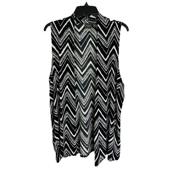 Chicos Travelers Open Front Vest Womens 2/Large Black Chevron Stretch Zig Zag - Picture 1 of 10